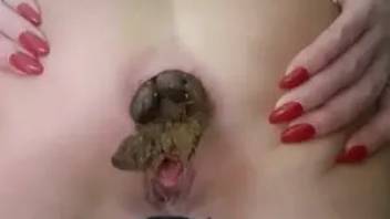 Close up of girl pooping ass