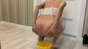 Lily in stockings shit in a pot with Lily Pooping Girl [FullHD]