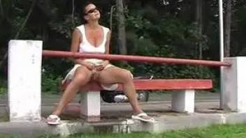 Pee sitting on the bench