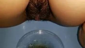 Beautiful hairy pussy pissing
