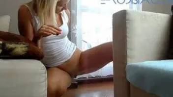 Girl scat behind the sofa