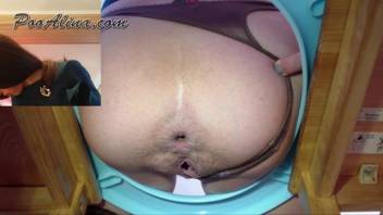 Alina defecating into toilet slave's mouth up close