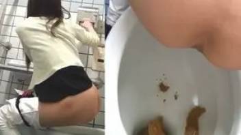 Asian girl pooping in the public toilet 4