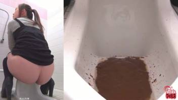 Adolescent Asian girl experiencing loose stools in the bathroom via secret recording