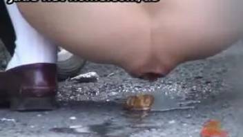 Japanese girl pooping on the street